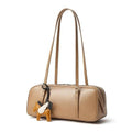 Baguette Leather Shoulder Bag, Minimalist Cowhide Purse with Winged Horse Charm