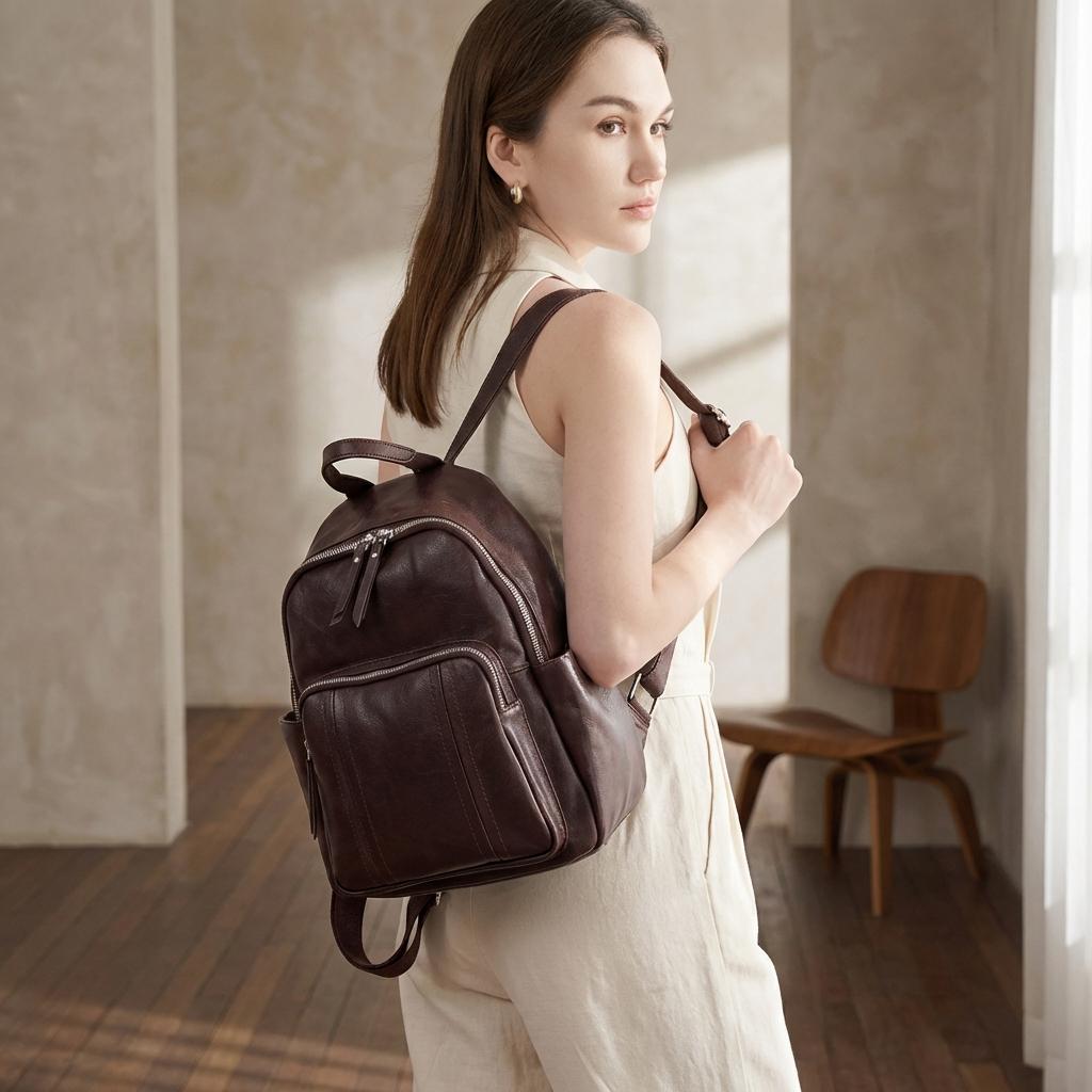 Genuine Leather Urban Backpack, Woven Straps