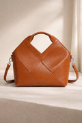 Geometric Woven Genuine Leather Bag,Top handle with Crossbody Strap