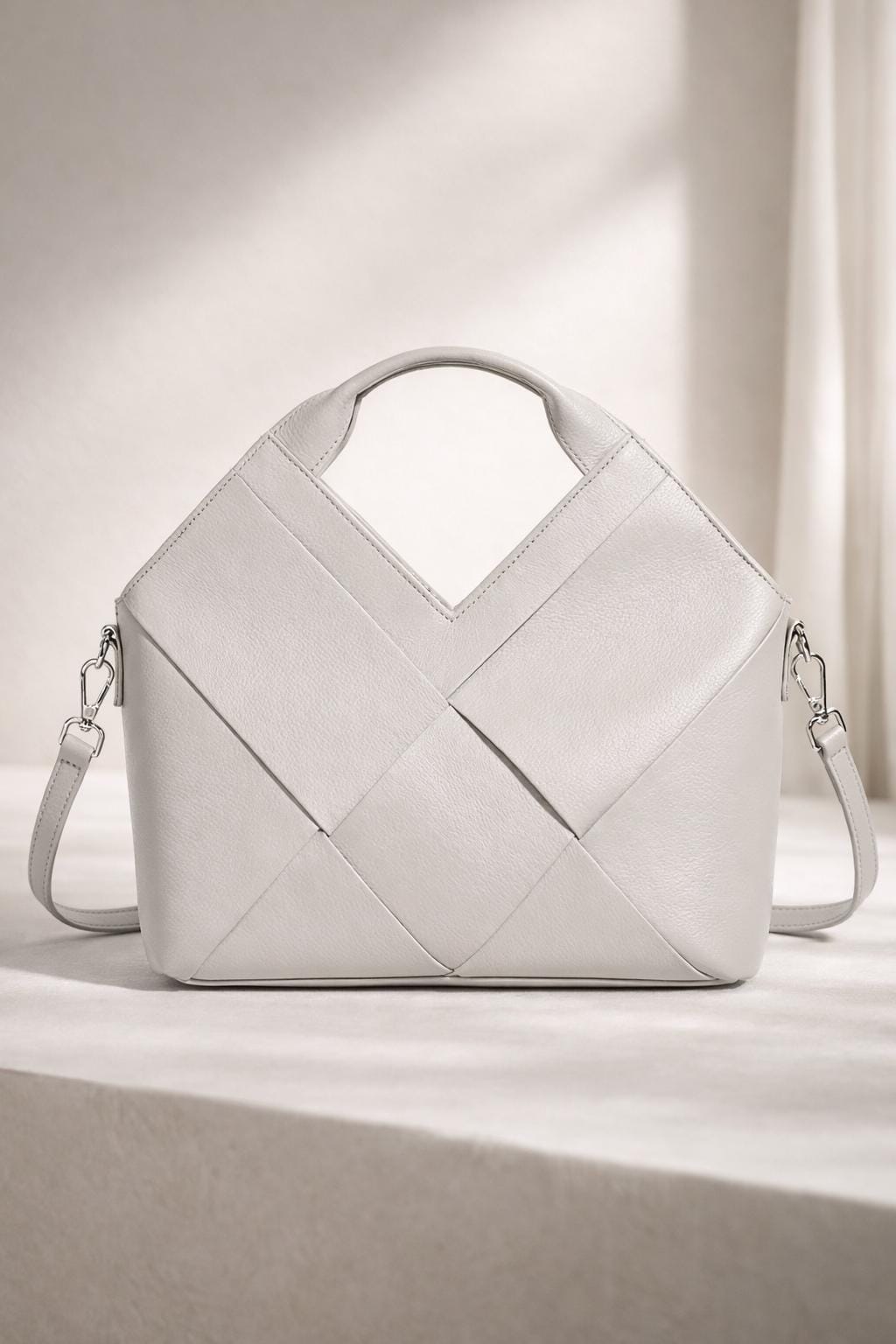 Geometric Woven Genuine Leather Bag,Top handle with Crossbody Strap