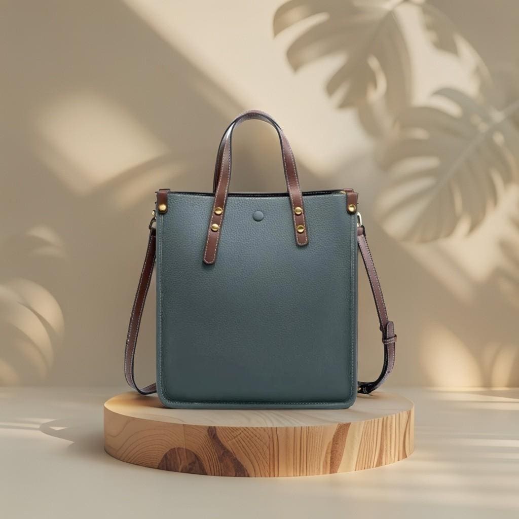 Minimalist Cowhide Leather Tote Bag, Structured Shoulder Handbag, Crossbody Straps