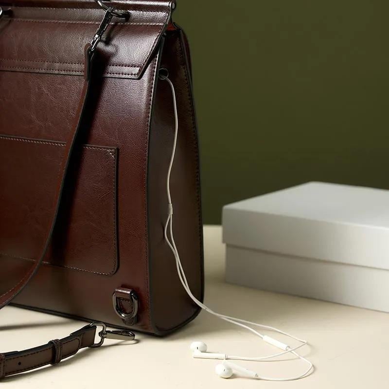 Genuine Leather Backpack, Minimal Vintage Business Travel Bag