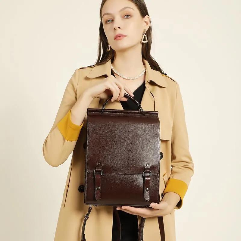 Genuine Leather Backpack, Minimal Vintage Business Travel Bag