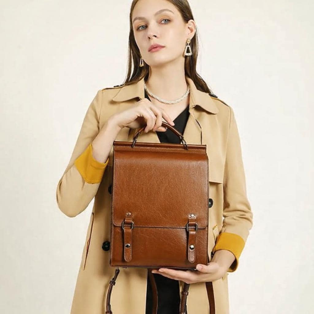 Genuine Leather Backpack, Minimal Vintage Business Travel Bag