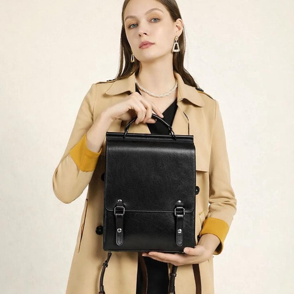 Genuine Leather Backpack, Minimal Vintage Business Travel Bag