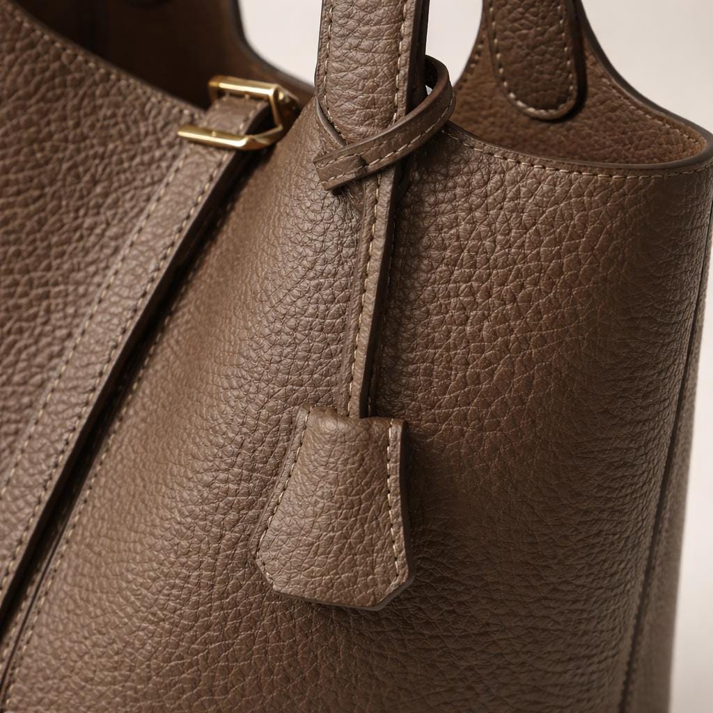 Genuine Leather Shoulder Bag for Women, Large Minimal Bucket Tote
