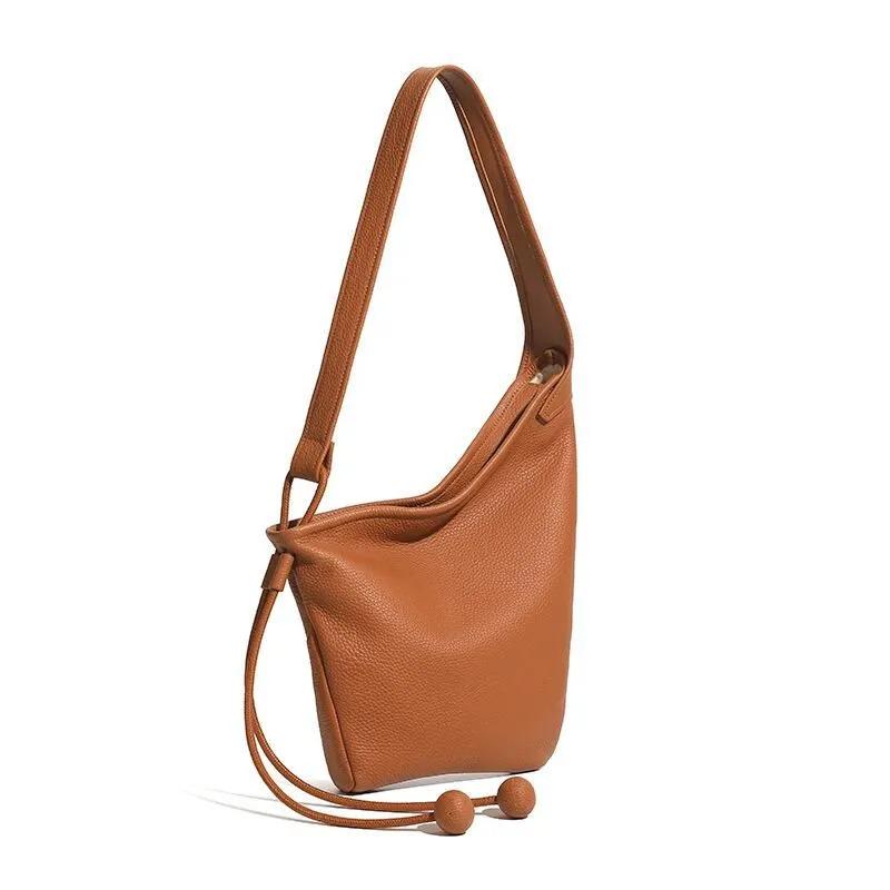 Genuine Leather Hobo Shoulder Bag, Minimalist Slouchy Crossbody Bag