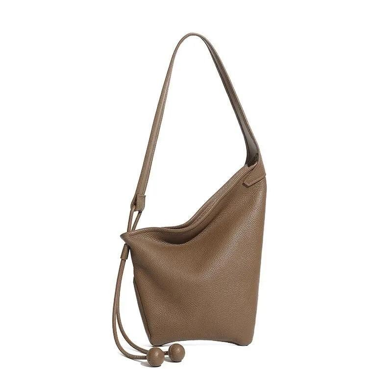 Genuine Leather Hobo Shoulder Bag, Minimalist Slouchy Crossbody Bag