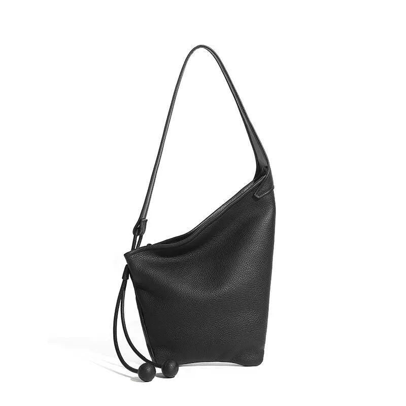 Genuine Leather Hobo Shoulder Bag, Minimalist Slouchy Crossbody Bag