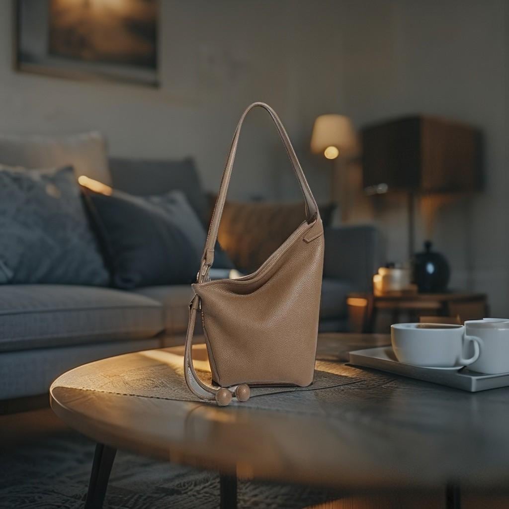 Genuine Leather Hobo Shoulder Bag, Minimalist Slouchy Crossbody Bag