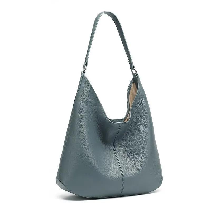 Genuine Leather Hobo Bag, Slouchy Shoulder Bag with Inner Pouch, Minimalist Work Tote