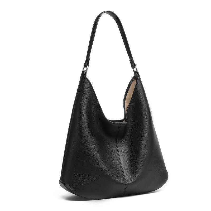 Genuine Leather Hobo Bag, Slouchy Shoulder Bag with Inner Pouch, Minimalist Work Tote