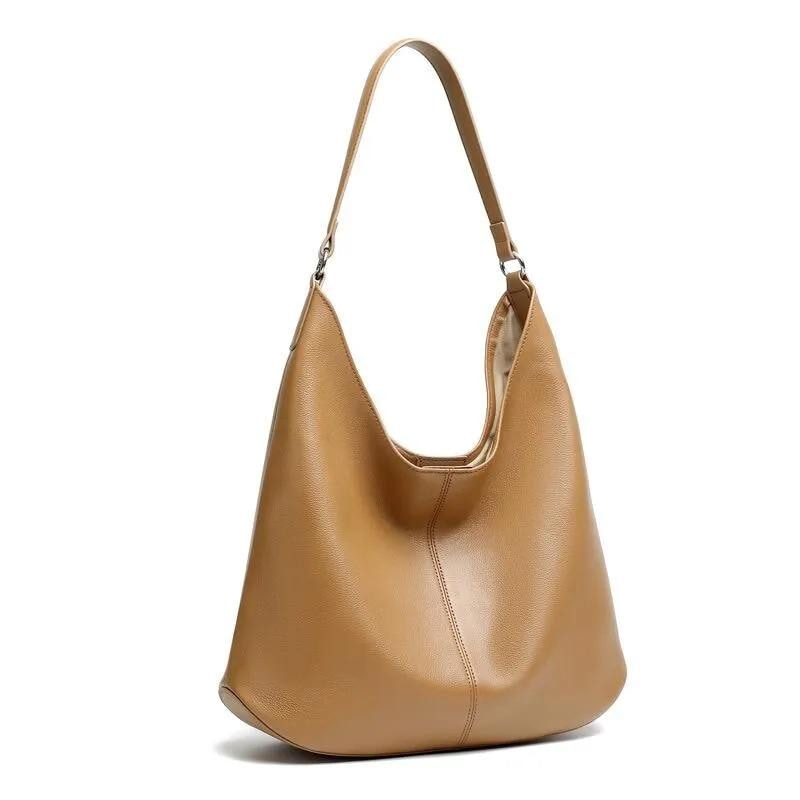 Genuine Leather Hobo Bag, Slouchy Shoulder Bag with Inner Pouch, Minimalist Work Tote
