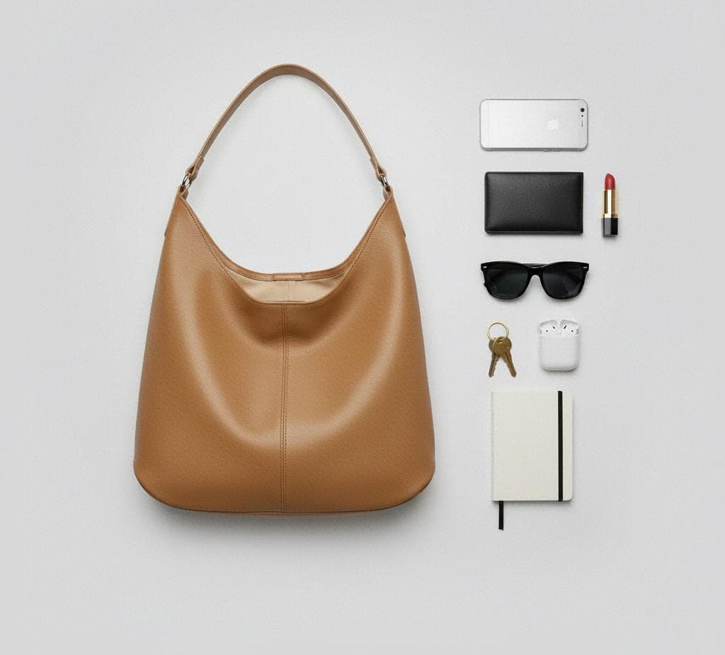 Genuine Leather Hobo Bag, Slouchy Shoulder Bag with Inner Pouch, Minimalist Work Tote