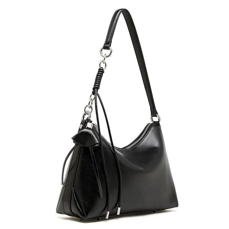 Hovo genuine Leather Shoulder Bag with Zipper, Soft,Elegant,Work, Casual Handbag