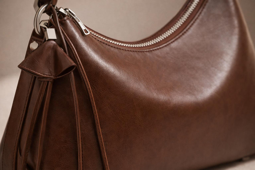 Hovo genuine Leather Shoulder Bag with Zipper, Soft,Elegant,Work, Casual Handbag