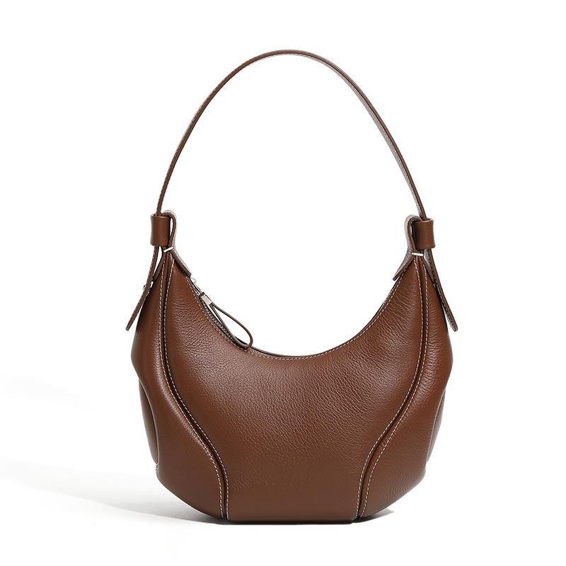 Genuine Leather Crescent Shoulder Bag, Minimalist Handbag, Soft Curved Silhouette