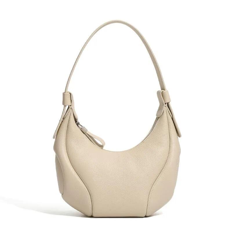 Genuine Leather Crescent Shoulder Bag, Minimalist Handbag, Soft Curved Silhouette