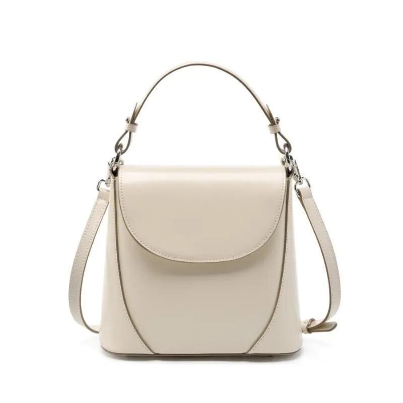 Genuine Cowhide Leather Top Handle Bag, Minimalist Shoulder Crossbody Purse