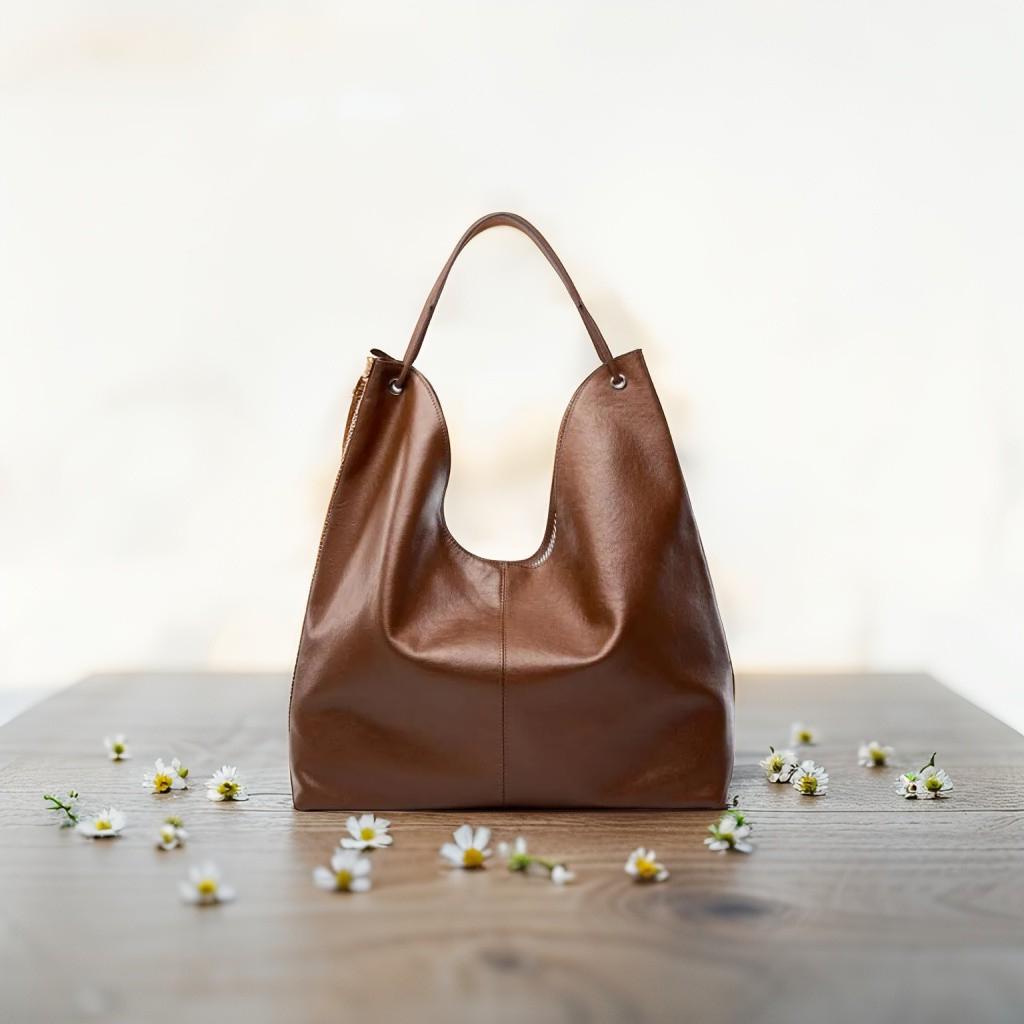 Genuine Leather Slouchy Tote Bag, Large Shoulder Work Handbag