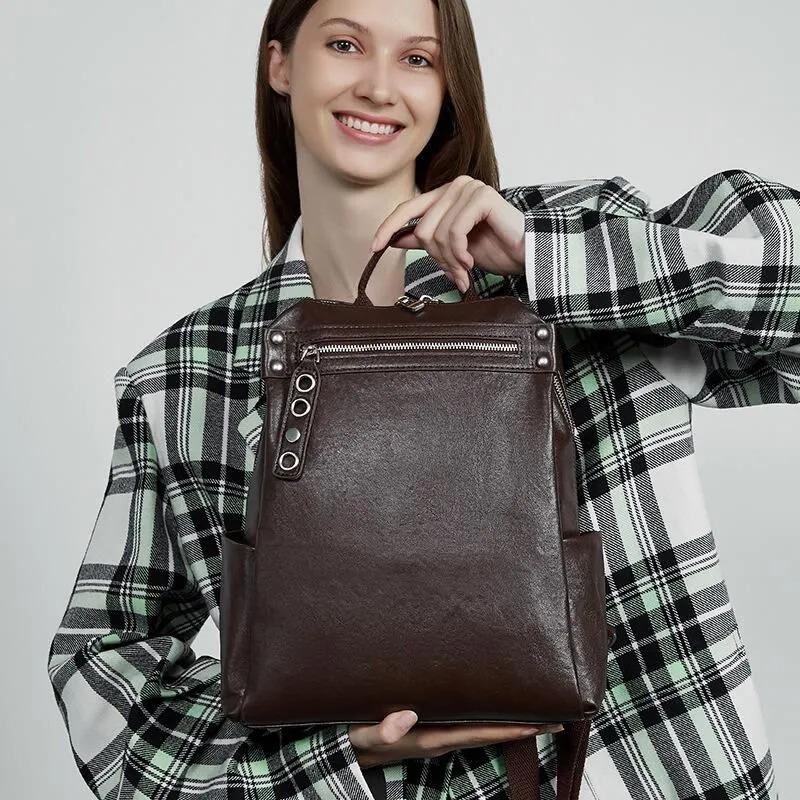 Genuine Leather Stylish Backpack, Anti-Theft Travel, work Backpack