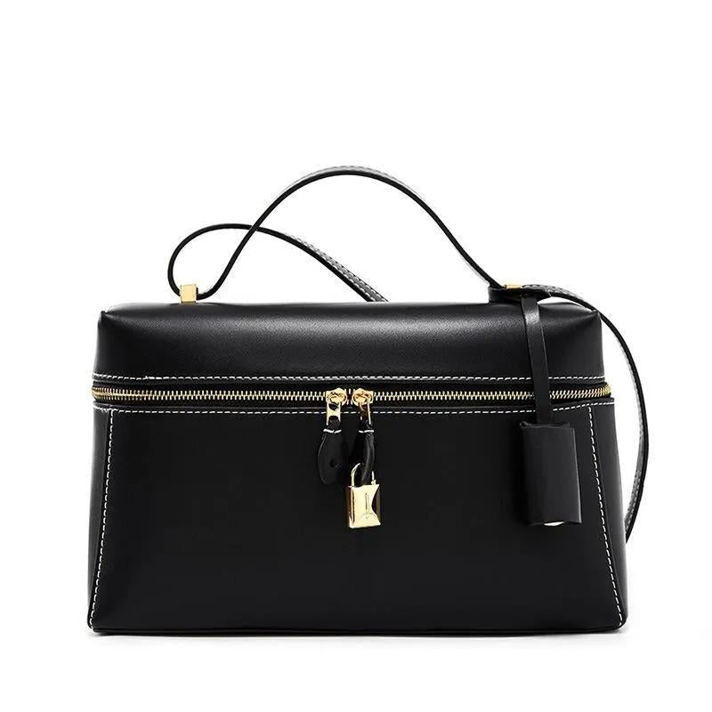 Genuine Leather Top Handle Bag, Structured Doctor Style Purse, Minimalist Shoulder Bag