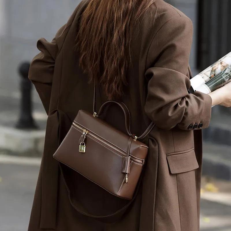 Genuine Leather Top Handle Bag, Structured Doctor Style Purse, Minimalist Shoulder Bag