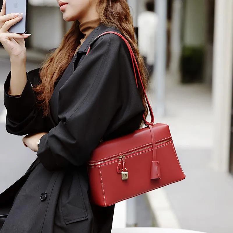 Genuine Leather Top Handle Bag, Structured Doctor Style Purse, Minimalist Shoulder Bag