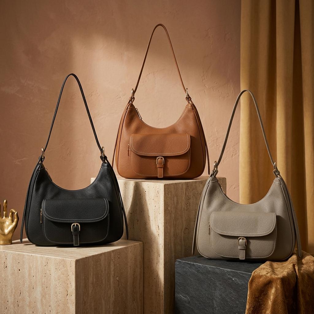 Genuine Leather Hobo Shoulder Bag, Soft Slouchy Leather Handbag with Front Pockek
