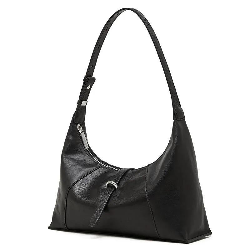 Genuine Leather Hobo Shoulder Bag, Minimalist Slouch Handbag for Women