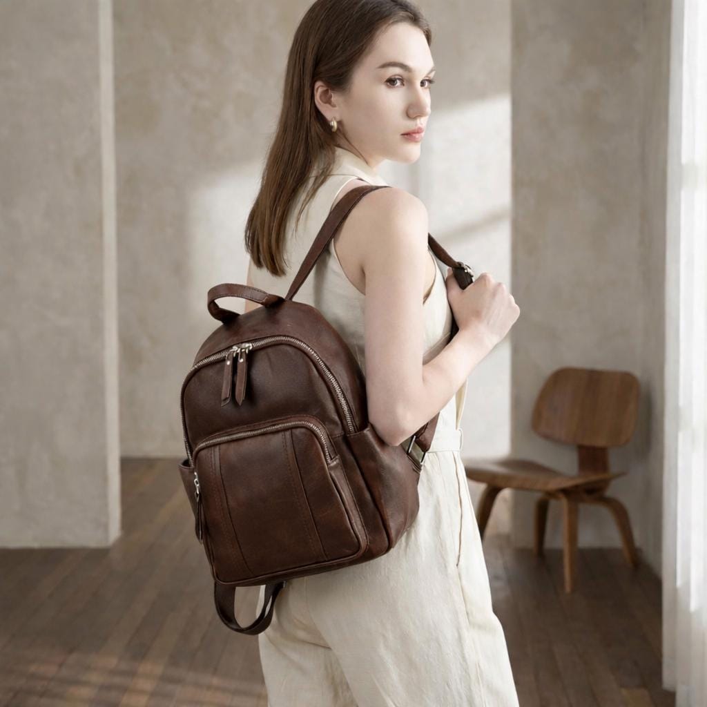 Genuine Leather Minimalist Urban Backpack for Daily Commute and Travel