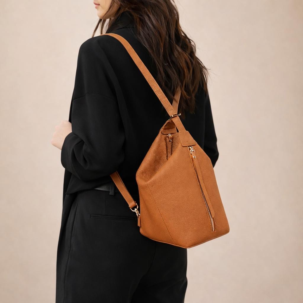 Minimalist Convertible Genuine Leather Bag, Sling Shoulder to Backpack bag