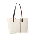 Minimalist Genuine Cowhide Leather Tote Bag, Contrast Handle Work Handbag