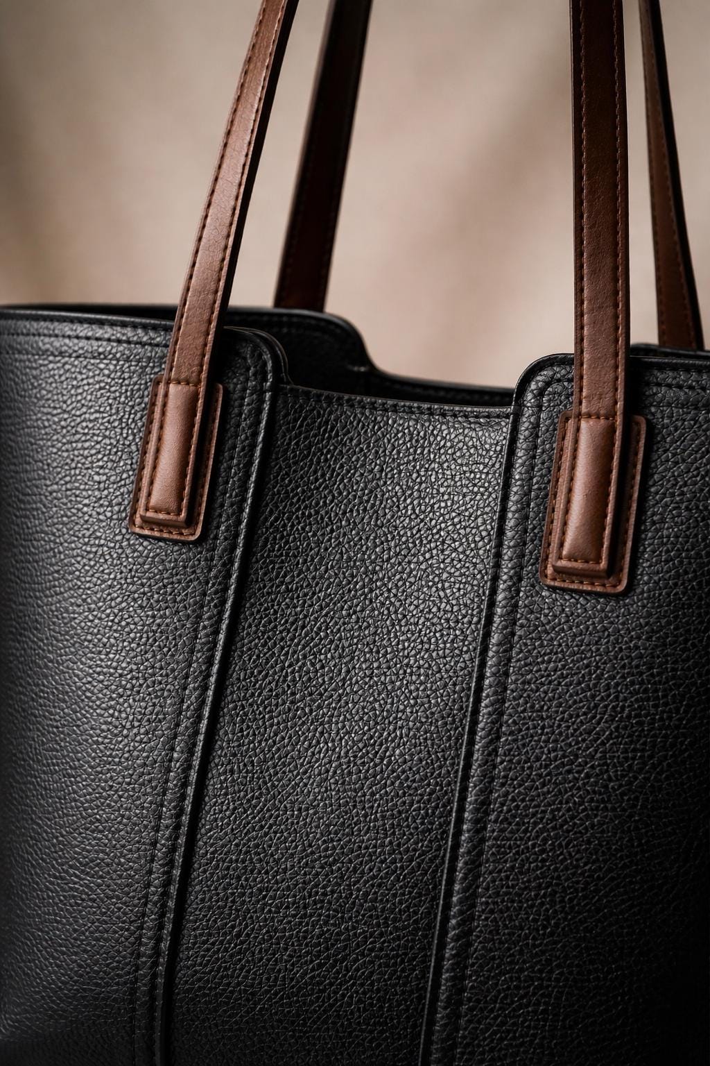 Minimalist Genuine Cowhide Leather Tote Bag, Contrast Handle Work Handbag
