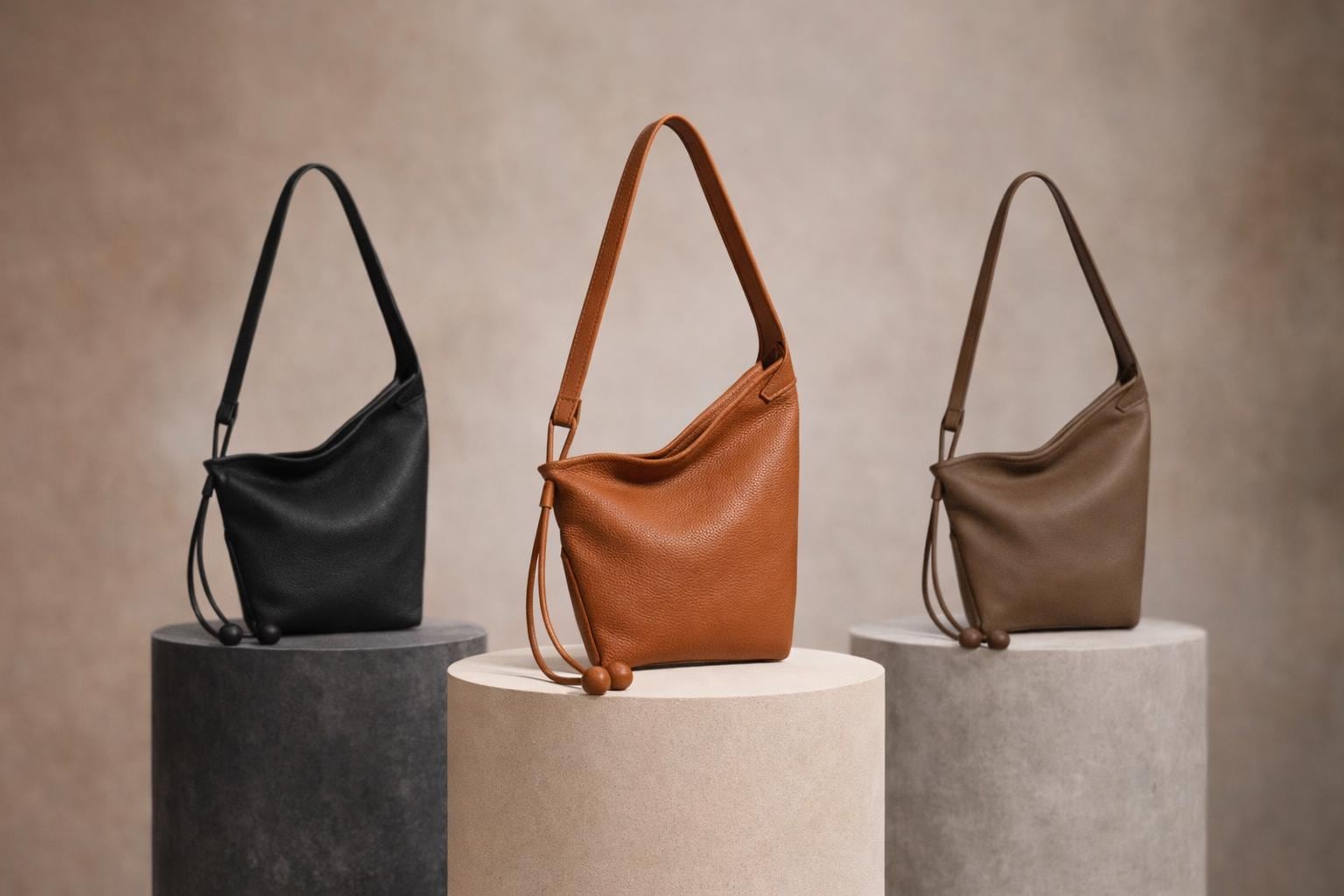 Genuine Leather Hobo Shoulder Bag, Minimalist Slouchy Crossbody Bag