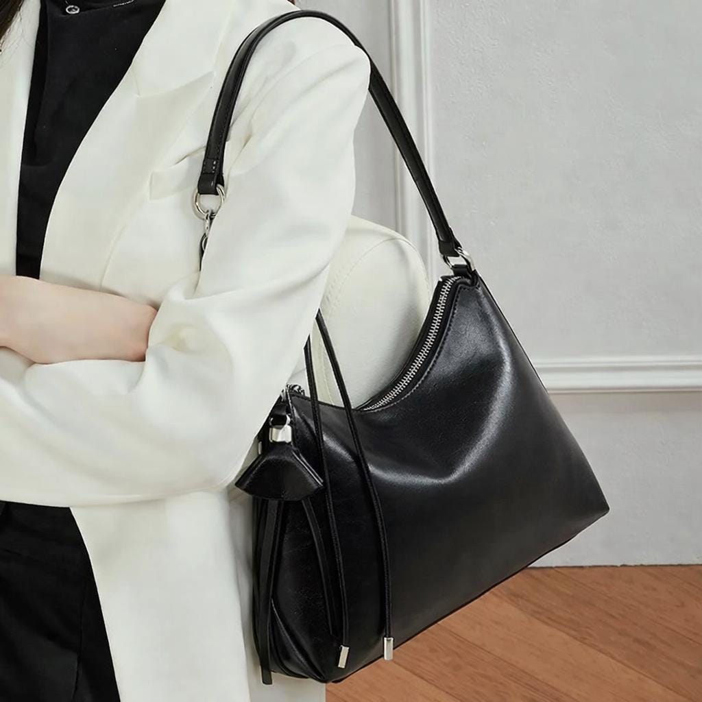 Hovo genuine Leather Shoulder Bag with Zipper, Soft,Elegant,Work, Casual Handbag