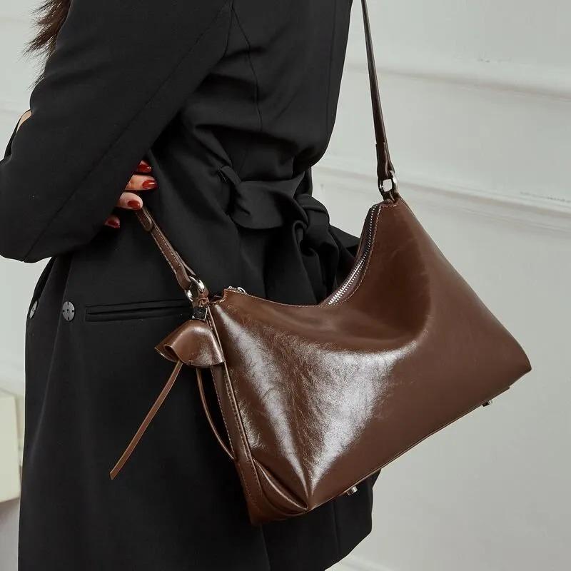 Hovo genuine Leather Shoulder Bag with Zipper, Soft,Elegant,Work, Casual Handbag