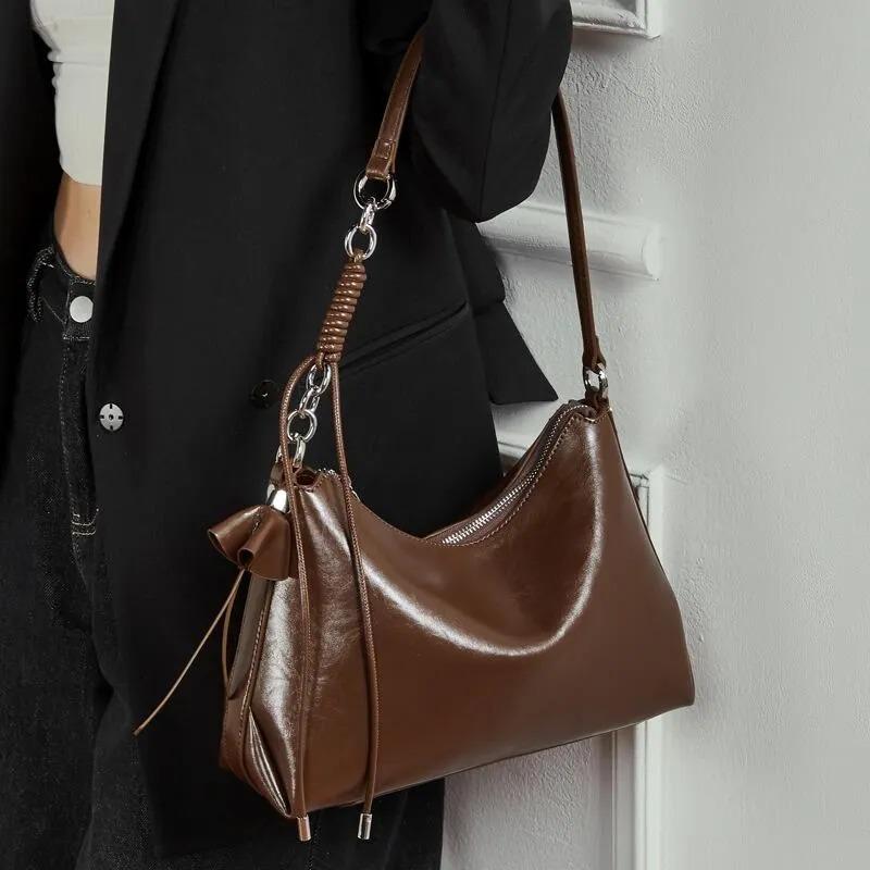 Hovo genuine Leather Shoulder Bag with Zipper, Soft,Elegant,Work, Casual Handbag