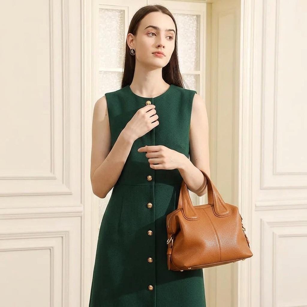 Genuine Leather Handbag,  Top Handle Leather Work Bag