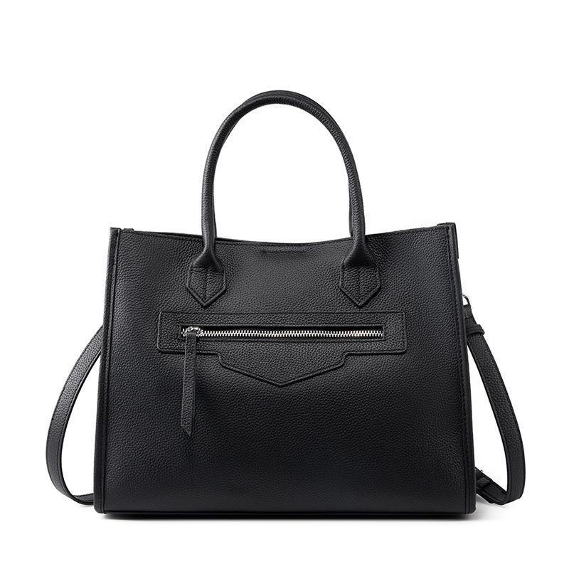 Genuine Leather Structured HandBag,Crossbody Strap Option, Large Capacity bag with Zipper Pocket