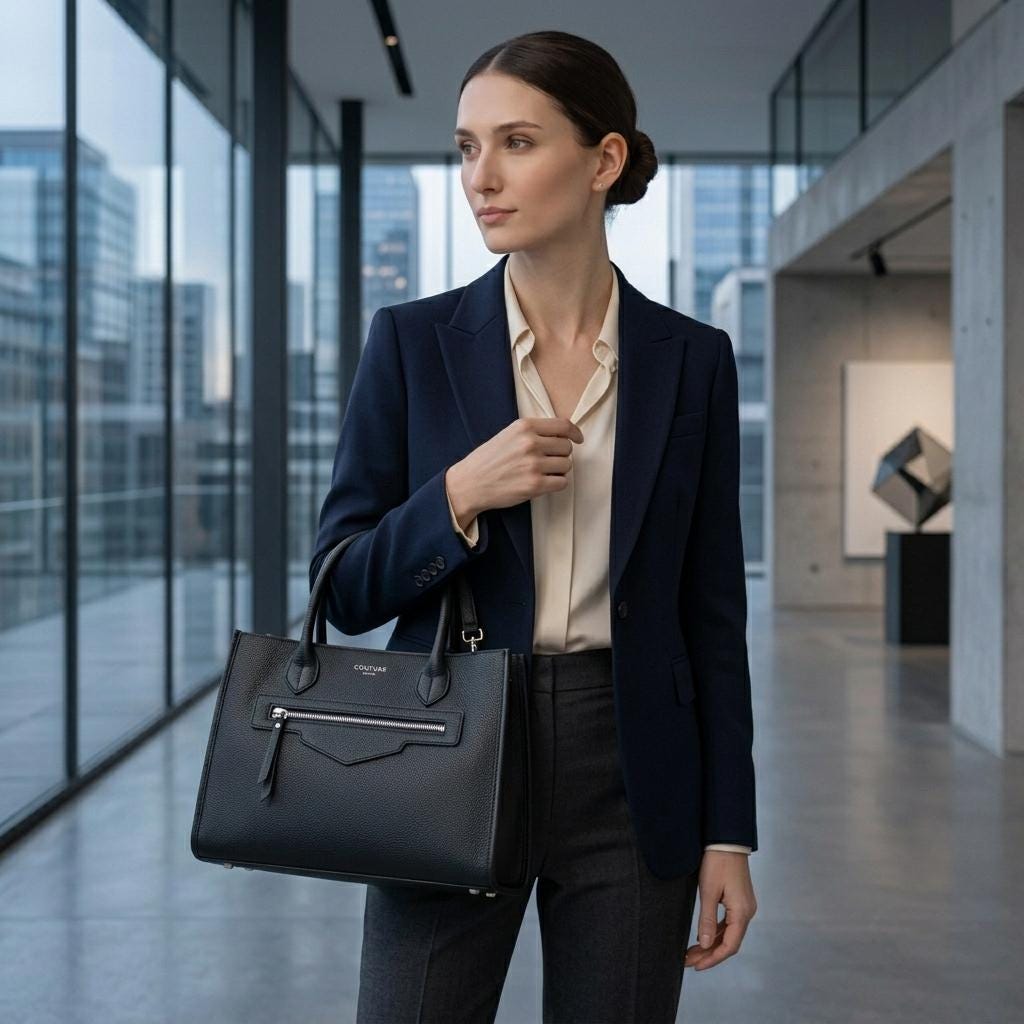 Genuine Leather Structured HandBag,Crossbody Strap Option, Large Capacity bag with Zipper Pocket