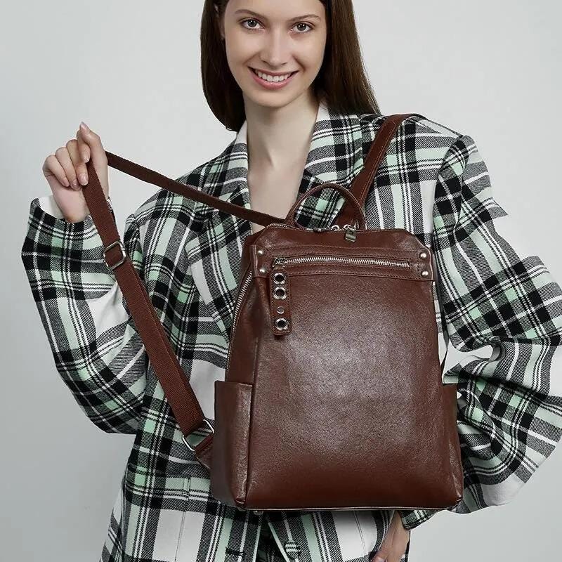 Genuine Leather Stylish Backpack, Anti-Theft Travel, work Backpack