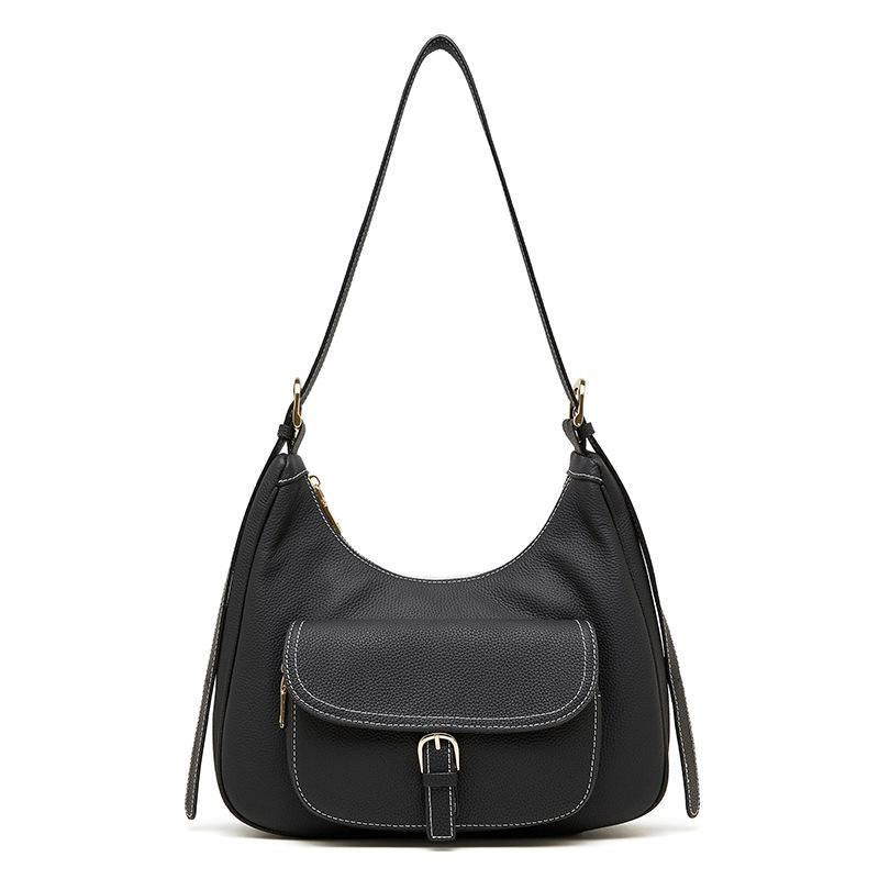 Genuine Leather Hobo Shoulder Bag, Soft Slouchy Leather Handbag with Front Pockek