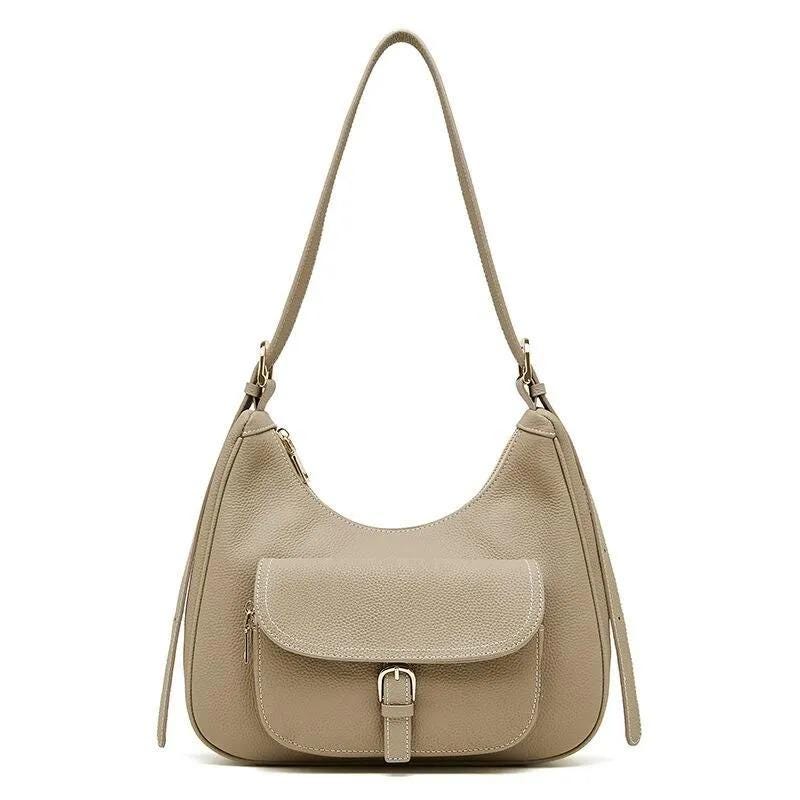 Genuine Leather Hobo Shoulder Bag, Soft Slouchy Leather Handbag with Front Pockek
