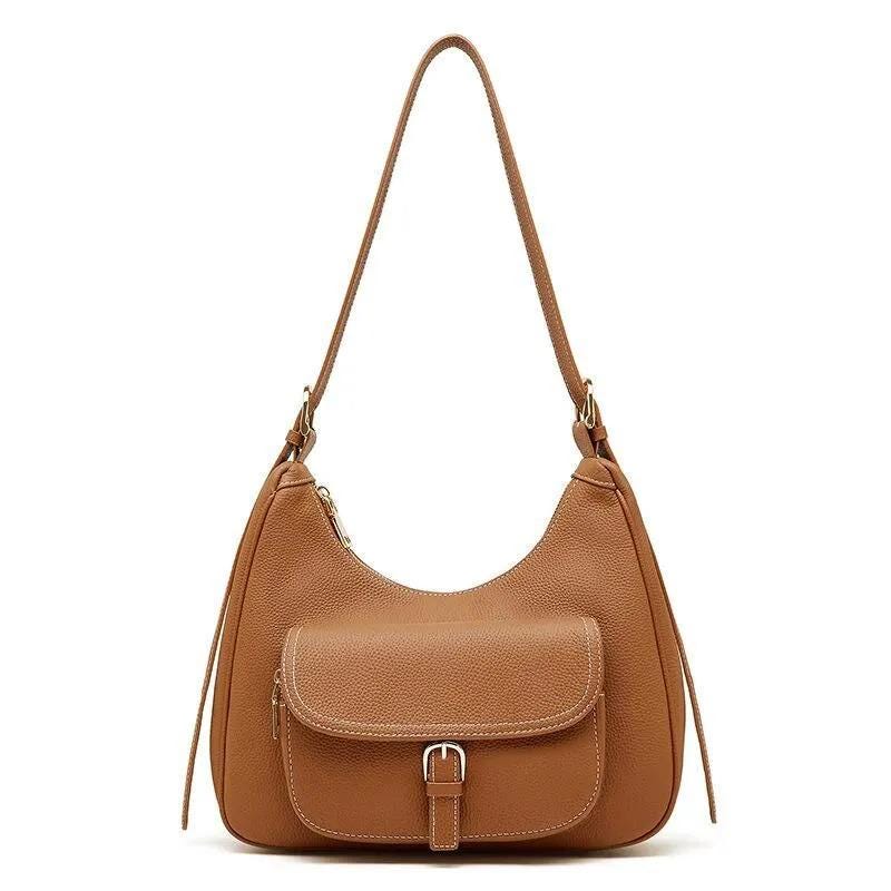 Genuine Leather Hobo Shoulder Bag, Soft Slouchy Leather Handbag with Front Pockek