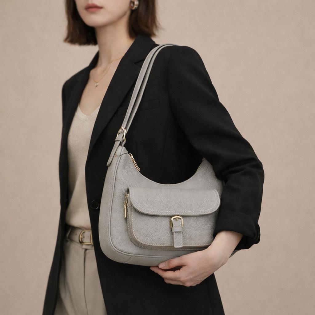 Genuine Leather Hobo Shoulder Bag, Soft Slouchy Leather Handbag with Front Pockek