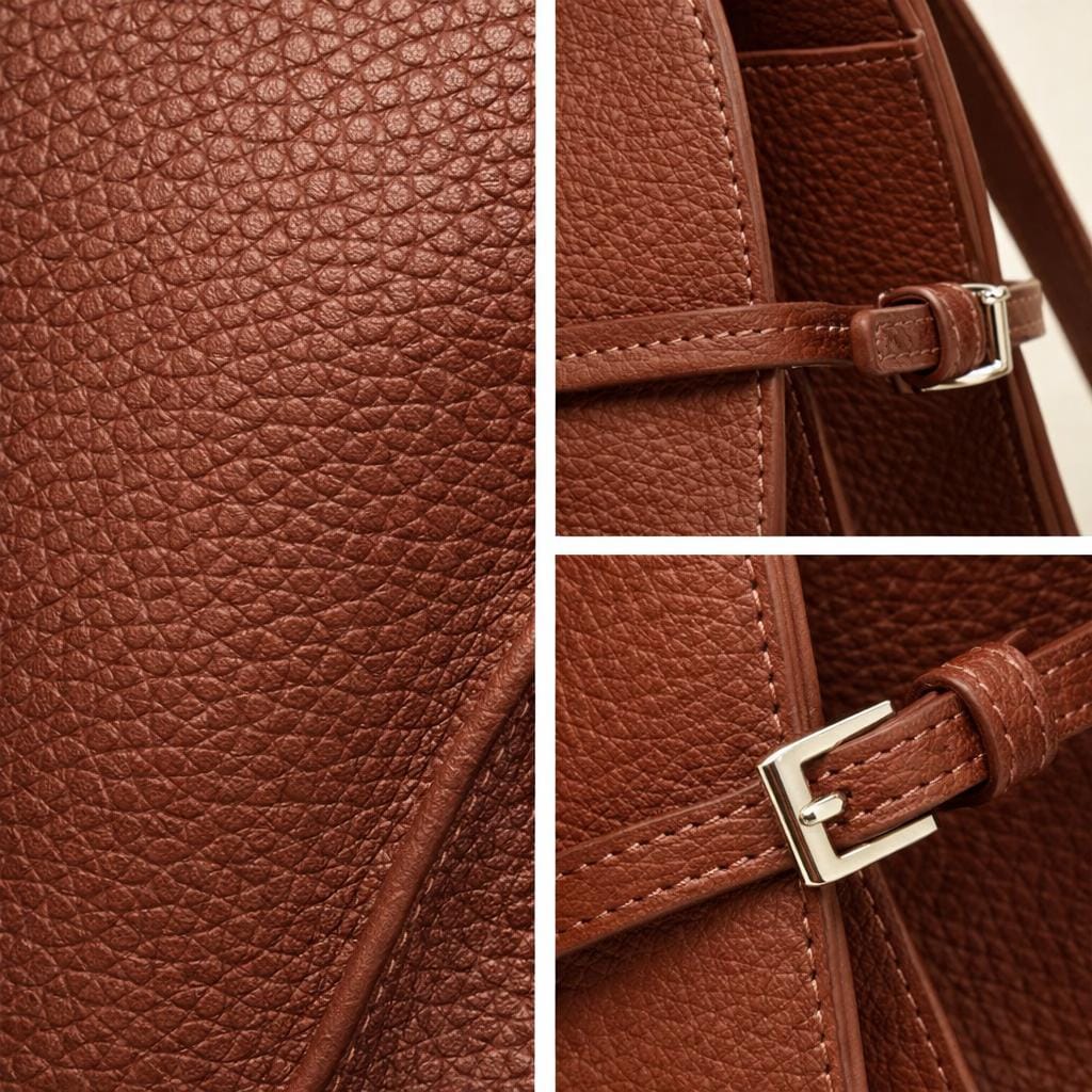 Genuine Leather Structured Handbag, Minimalist Top Handle Bag with Crossbody Strap