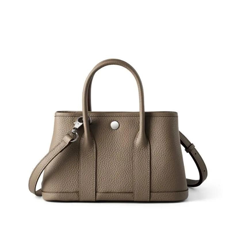 Small Pebbled Leather Handbag, Top Handle, Detachable Crossbody Strap