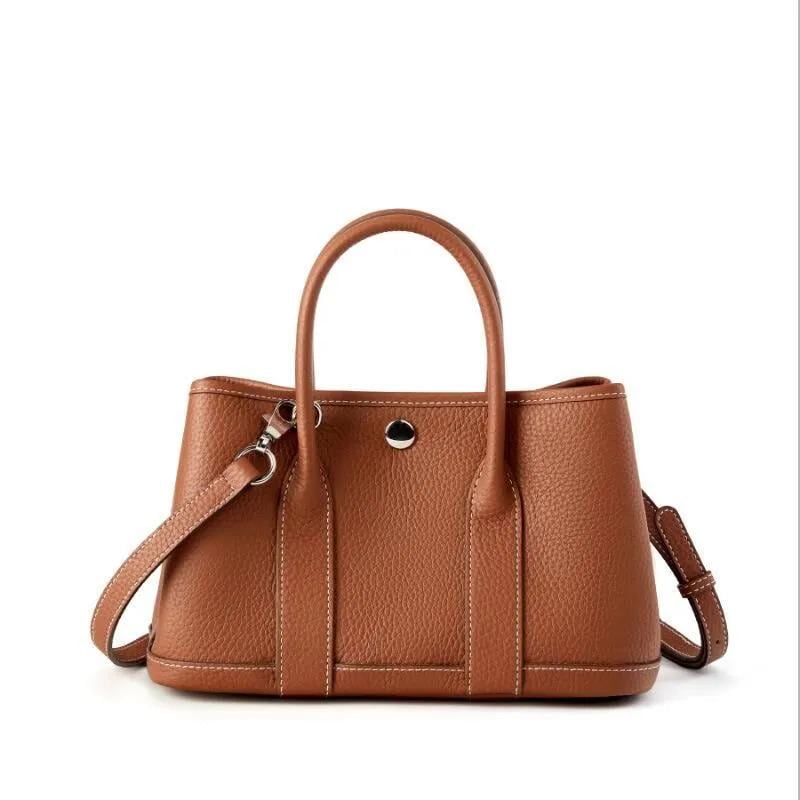 Small Pebbled Leather Handbag, Top Handle, Detachable Crossbody Strap