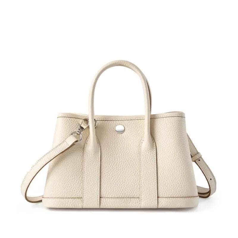 Small Pebbled Leather Handbag, Top Handle, Detachable Crossbody Strap